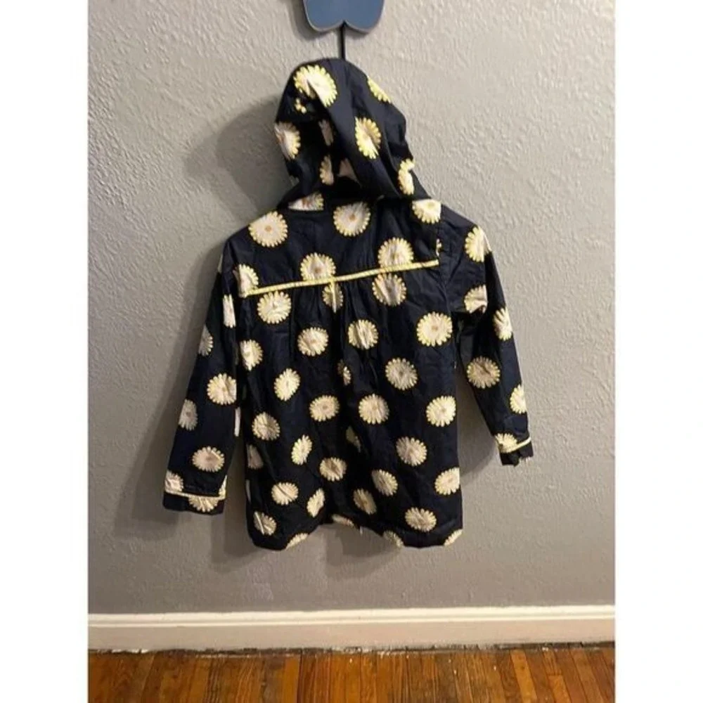 Girls navy‎ blue yellow white sunflower rain jacket size large 10/12